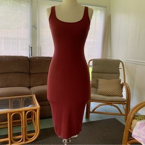 Moda International cranberry ribbed jersey tank dress. Midi length. Size S.